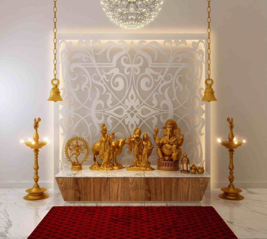 Ceiling Hanging Diyas & Bells For Pooja Room