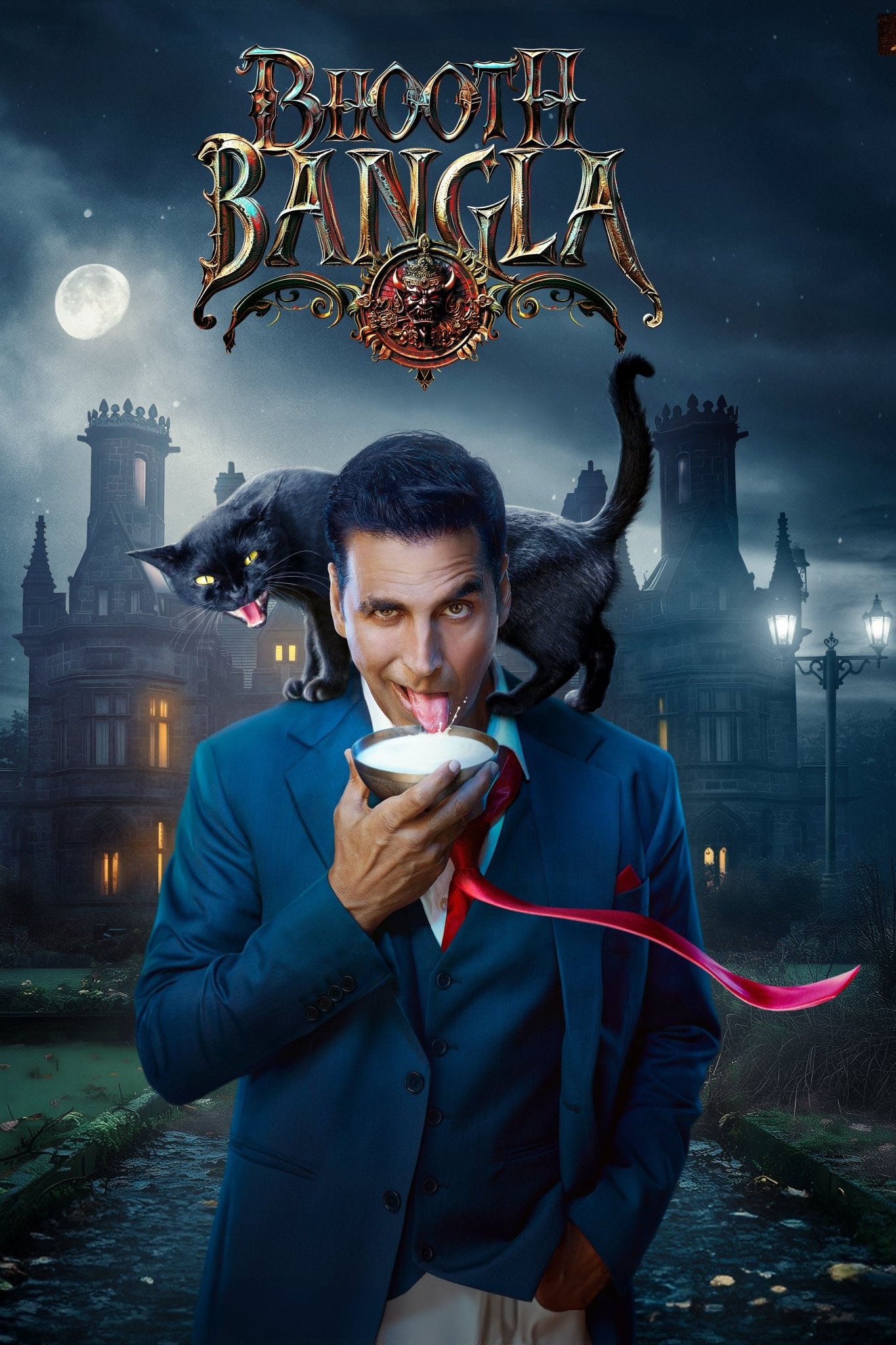 Poster film Bhooth Bangla 2026 menampilkan Akshay Kumar dalam film horor komedi Bollywood arahan Priyadarshan